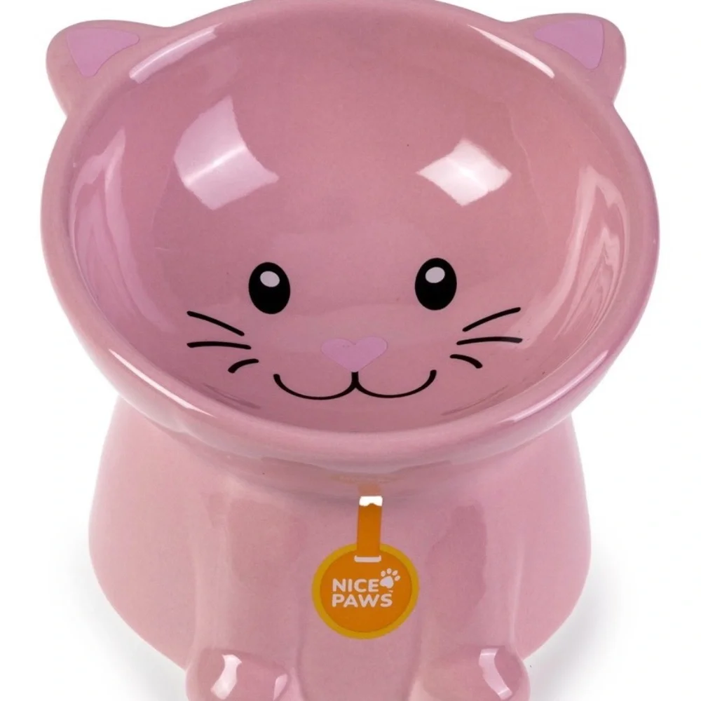 Nice Paws Tilted Cat Bowl - Pink Elevated New